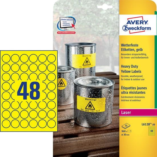 Avery Zweckform etikete L6128-20, 30 x 30 mm, žute, otporne