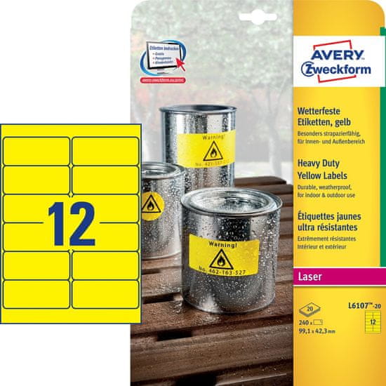 Avery Zweckform etikete L6107-20, 99,1 x 42,3 mm, žute, otporne