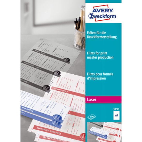Avery Zweckform folije za tiskarske prijedloge 3491, 210 x 297 mm, 100 listova
