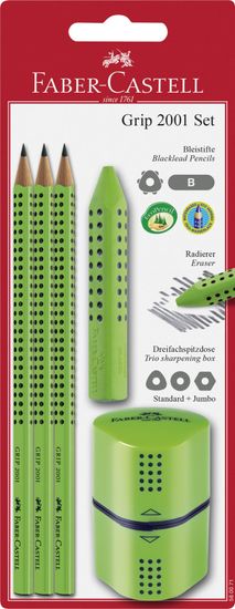 Faber-Castell set Grip 3 olovke, gumica, dvostruko šiljilo, zeleni