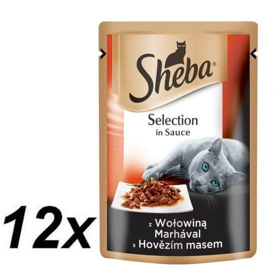 Sheba hrana za odrasle mačke Selection in Sauce, govedina, 12 x 85 g