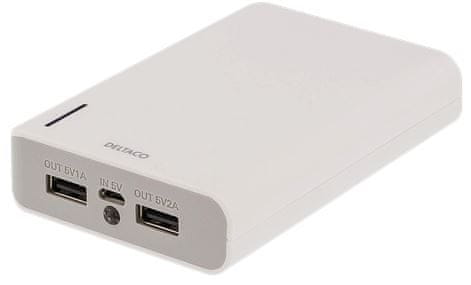 DELTACO prijenosna baterija PB-814, 10.000 mAh, 2x USB, LED svjetiljka, bijela