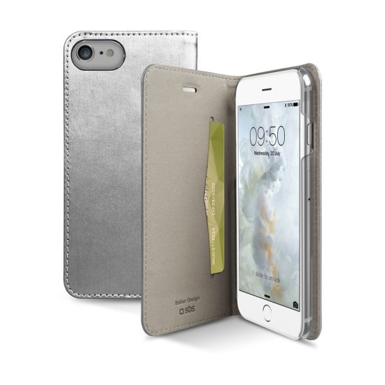 SBS preklopna torbica Gold za iPhone 7, srebrna