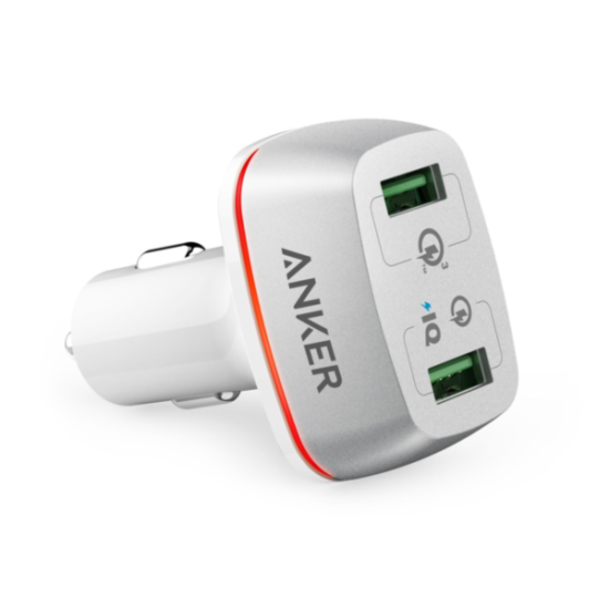 Anker auto punjač PowerDrive+ 2, 42W, QC 3.0, bijeli