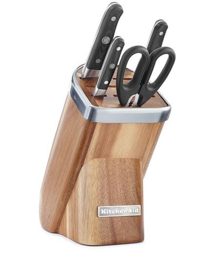 KitchenAid 5-dijelni set od 3 noža, škara i stalka Natural Acacia