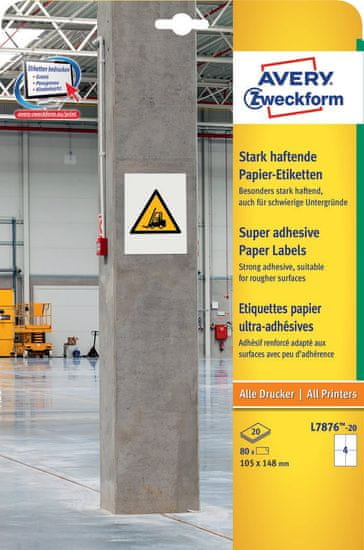Avery Zweckform papirnate etikete sa super moćnim ljepilom, L7876-20, 105 x 148 mm, 80 etiket/zavitek