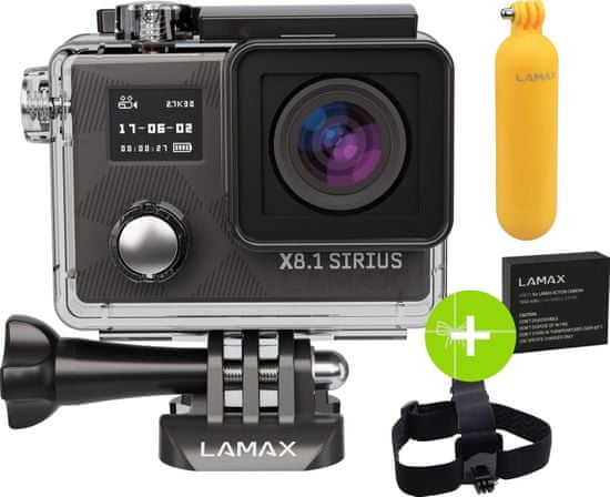 LAMAX sportska kamera X8.1 Sirius, s trakom za glavu, nastavkom za vodu i rezervnom baterijom
