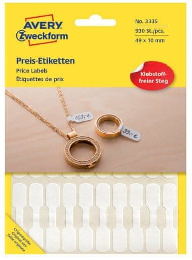 Avery Zweckform etikete za cijene, 3335, bijele, 49 x 10 mm, 924 etiketa/ovitak, za nakit