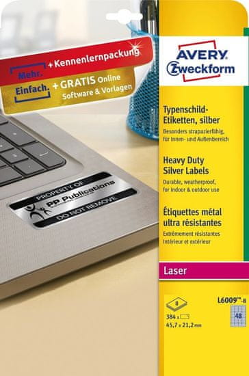 Avery Zweckform naljepnice od metaliziranog poliestera, L6009-8, 45,7x21,2 mm, srebrne