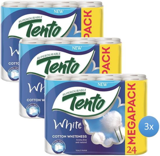 Tento White Cotton Whiteness toaletni papir, 2-slojni, 3 x 24 role