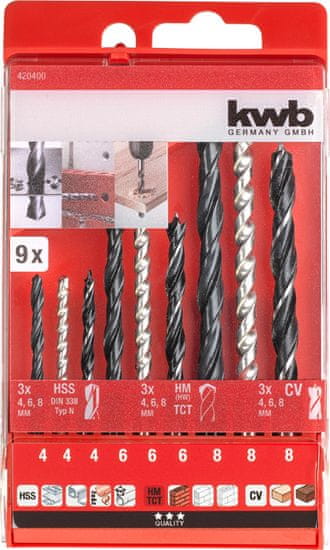 KWB set svrdla za metal, beton i drvo, HSS, TCT, CV, 9/1, DIN 338 (420400)