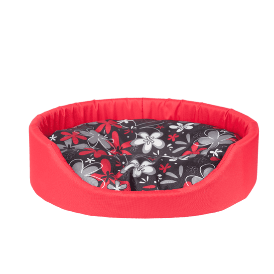 Argi ovalni krevet za psa, s jastukom, crveni s uzorcima