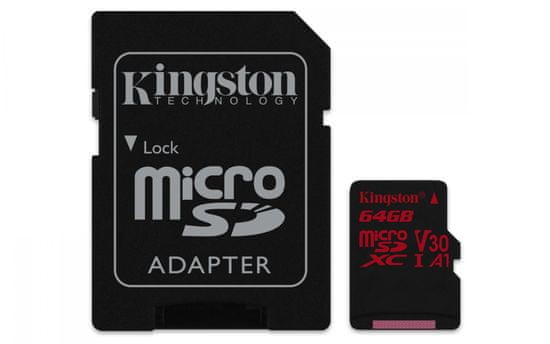 Kingston memorijska kartica 64GB, Canvas React microSDXC UHS-I V30 + adapter
