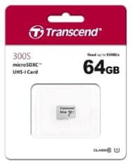 Transcend microSDXC memorijska kartica 300S, 64 GB, 95/45 MB/s, C10, UHS-I U3, V30