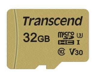 Transcend microSDHC memorijska kartica 500S, 32 GB, 95/60 MB/s, MLC, C10, UHS-I U3, V30, adapter