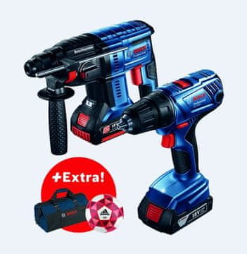 BOSCH Professional ak. bušaći čekić SDS-plus, GBH 180 LI + ak. bušilica GSR 180 LI + torba + Adidas lopta (0615990K6Z)