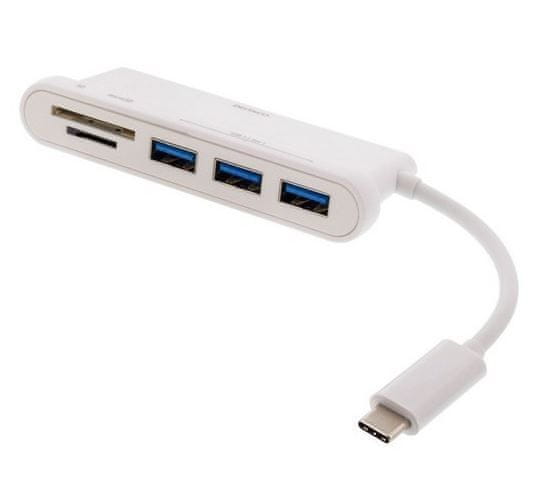 DELTACO USB hub USBC-HUB103, USB-C u 3xUSB 3.1, 1xSD, 1x microSD, bijeli