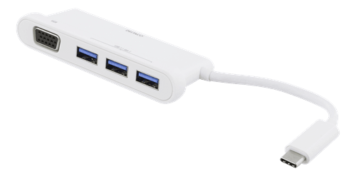 DELTACO USB čvorište hub USBC-HUB101, 3 x USB, VGA, USB-3.1 C, bijeli