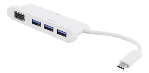 DELTACO USB čvorište hub USBC-HUB101, 3 x USB, VGA, USB-3.1 C, bijeli