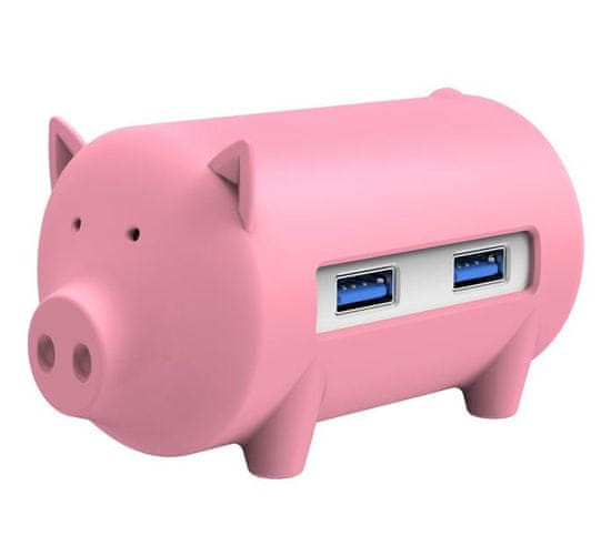 Orico USB razdjelnik Little pig s 3 ulaza, USB 3.0, čitač kartica, OTG, roza