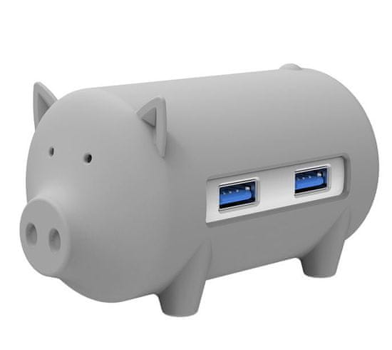 Orico USB razdjelnik Little pig s 3 ulaza, USB 3.0, čitač kartica, OTG, siva