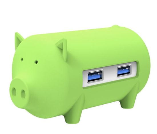 Orico USB razdjelnik Little pig s 3 ulaza, USB 3.0, čitač kartica, OTG, zelen