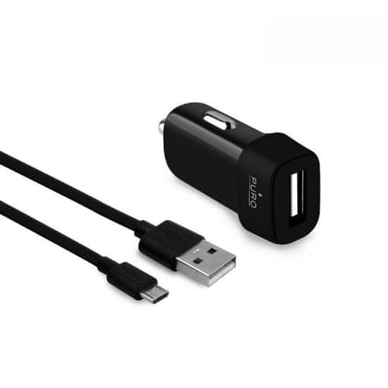 Puro auto punjač Compact USB+Micro kabel 1A, crni