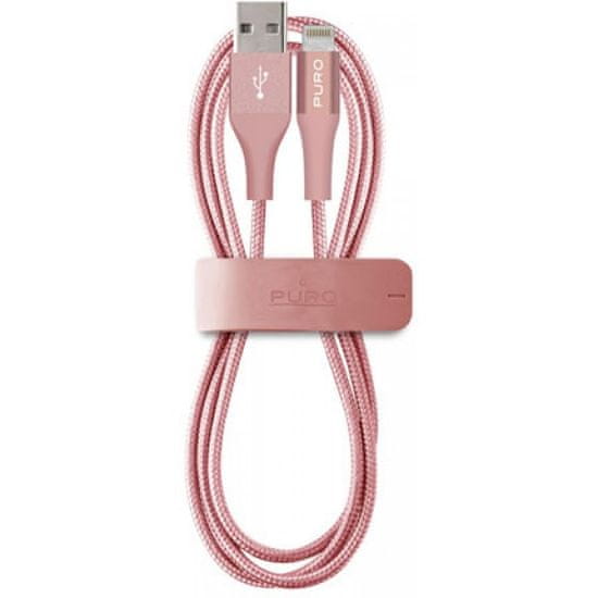 Puro tkani kabel Apple Lightning, 2.4A, 1m, rozo-zlatni