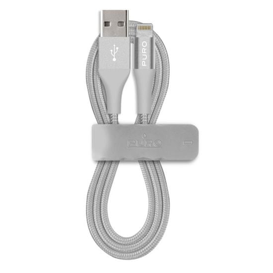 Puro tkani kabel Apple Lightning, 2.4A, 1m, srebrni