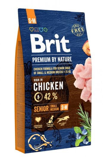 Brit hrana za pse Premium By Nature Senior, S+M, piletina, 8 kg