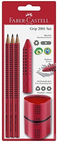 Faber-Castell set Grip, grafitna olovka 3/1 + gumica + šiljilo, crveni