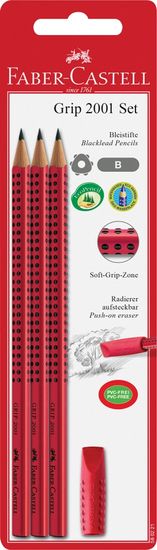 Faber-Castell set Grip, grafitna olovka 3/1 + gumica za brisanje, crveni