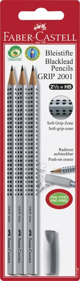 Faber-Castell set Grip, grafitna olovka 3/1 + gumica za brisanje, sivi