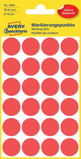 Avery Zweckform okrugle markirne etikete 3004, 18 mm, 96 komada, crvene