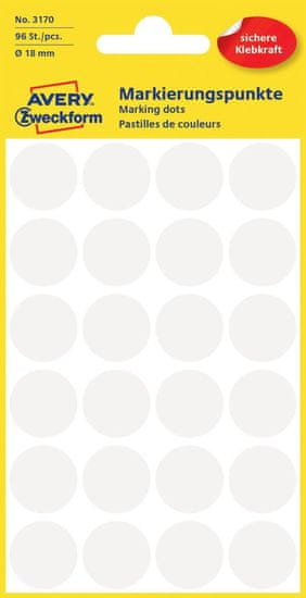 Avery Zweckform okrugle markirne etikete 3170, 18 mm, 96 komada, bijele