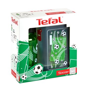 Tefal komplet KIDS K3169414 plastična kutijica + boca, 0,4 L, zelena z motivom nogometa