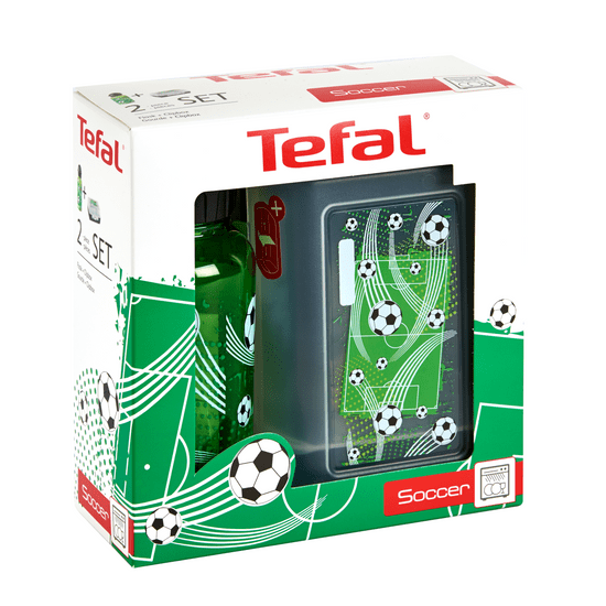 Tefal komplet KIDS K3169414 plastična kutijica + boca, 0,4 L, zelena z motivom nogometa