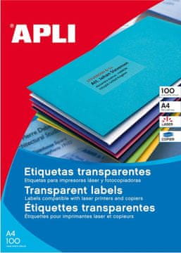 Apli etikete AP001225 otporne na vremenske uvjete, 20 listova, prozirne, 210 x 297 mm, 1 stranica
