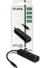 USB razdjelnik s gigabit mrežnim adapterom IT-410, LAN, USB-C, 3-ports USB 3.0
