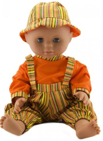 Teddies beba, 40 cm, tvrdo tijelo, s narančastim hlačama, majicom i kapom