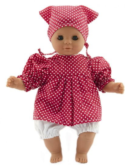 Teddies lutka, 30 cm, s crvenom odjećom i bijelim točkama i šalom
