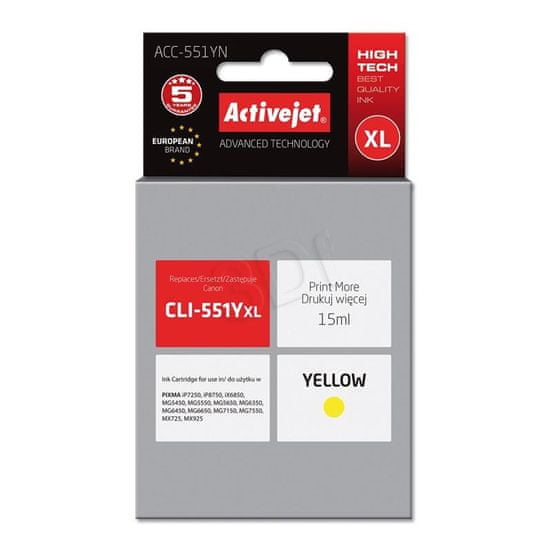 ActiveJet tinta Canon CLI-551YXL, žuta