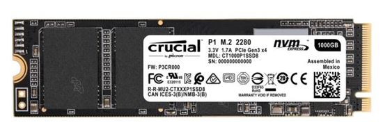 Crucial SSD disk P1, 1 TB, M.2 80 mm, PCI-e, 3.0 x 4 NVMe, 3D QLC