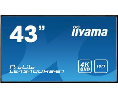 iiyama LED LCD informacijski monitor ProLite LE4340UHS-B1, AMVA3, VGA/DVI/HDMI, 107,9 cm (42,5"), crni