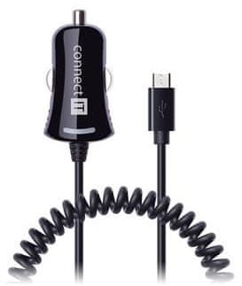 Connect IT automobilski punjač InCarz Micro-USB 2,1 A, 1m spiralni kabel CI-436, crni