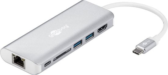 Goobay Sučelje USB-C (HDMI 4k 30 Hz, USB, CR, RJ45, PD), aluminij