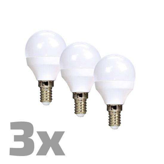 Solight LED žarulja 3-pack, miniglobe, 6W, E14, 3000K, 450 lm, bela