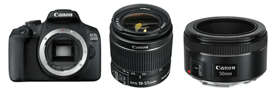 Canon digitalni fotoaparat EOS 2000D + EF-S 18-55 IS + EF 50 f/1,8