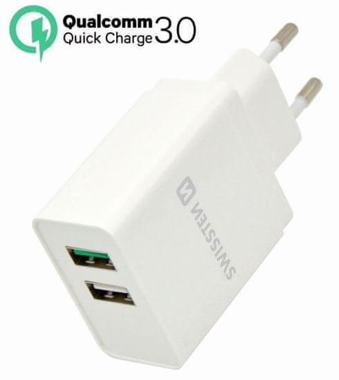 SWISSTEN punjač Qualcomm 3.0 Quick Charge + SMART IC 2× USB 30 W Power 22013309, brzo punjenje, bijeli