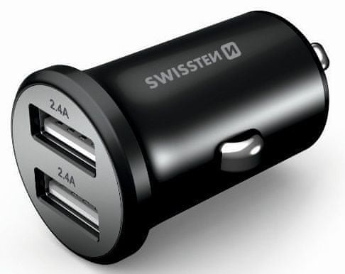 SWISSTEN CL adapter 2× USB 4,8, 20114000, Metal, crni